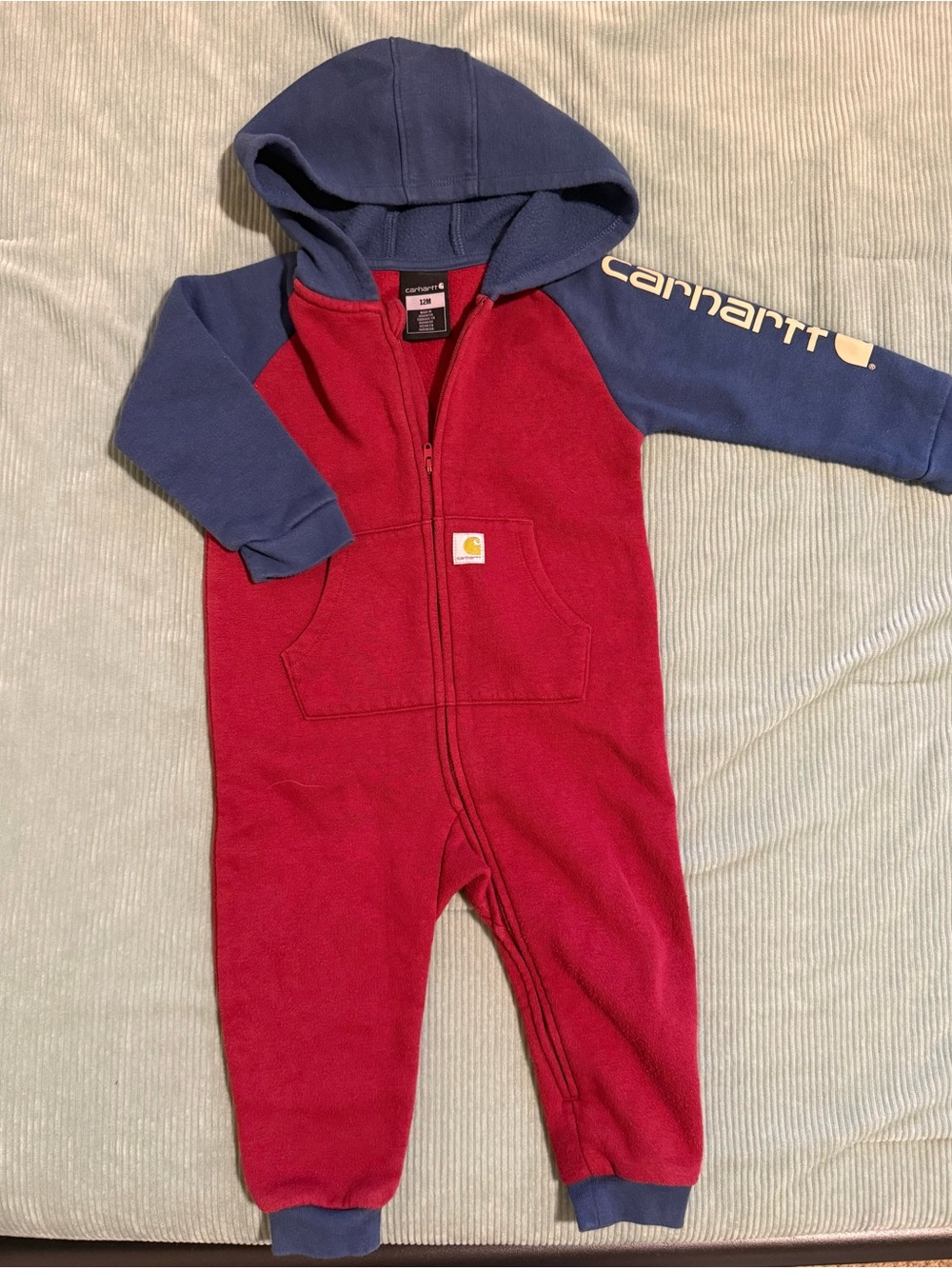 Carhartt Red Body with Blue Hood & Sleeves Kids One-Piece